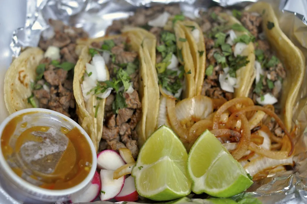 Tacos with lime and salsa