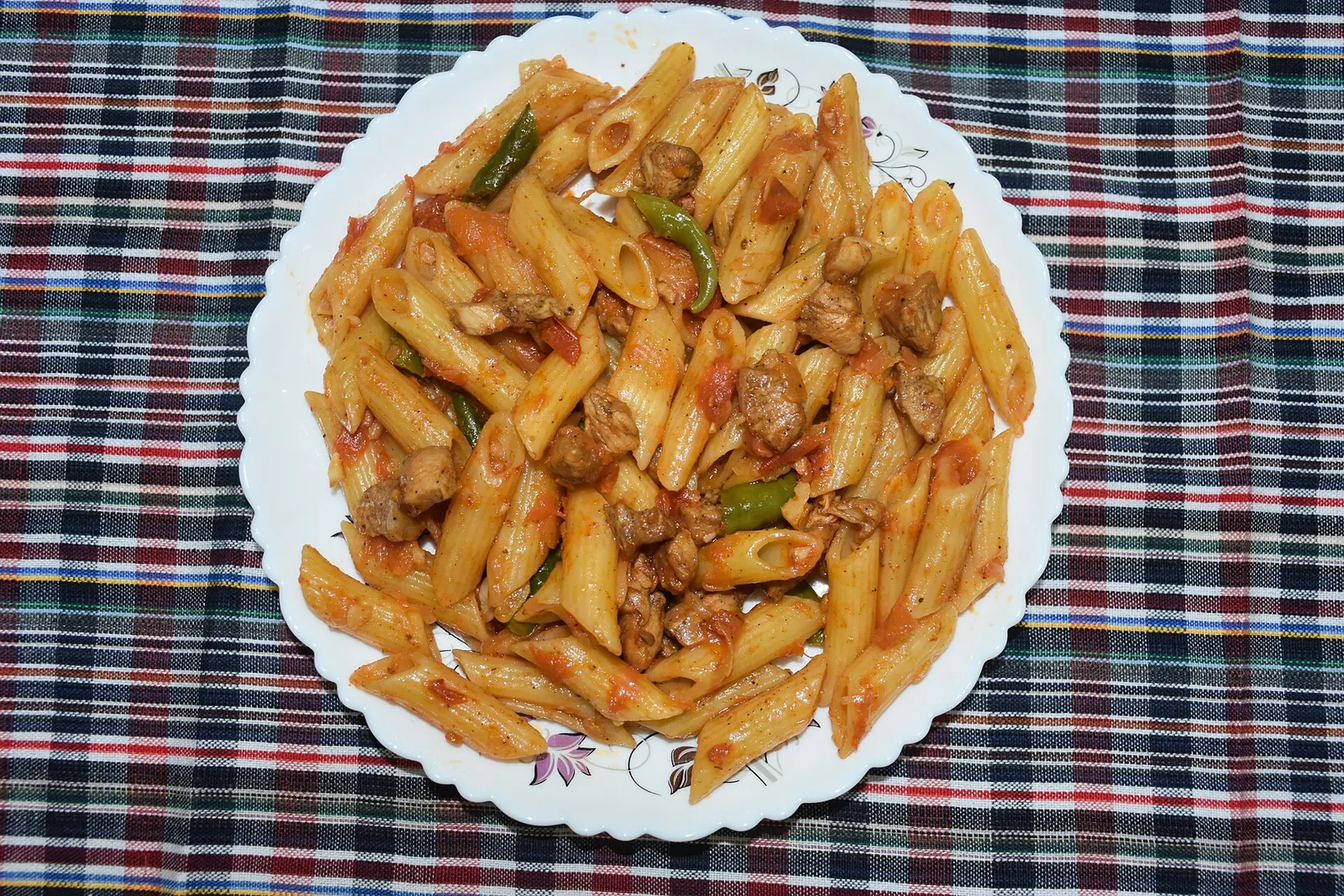 A plate of penne pasta